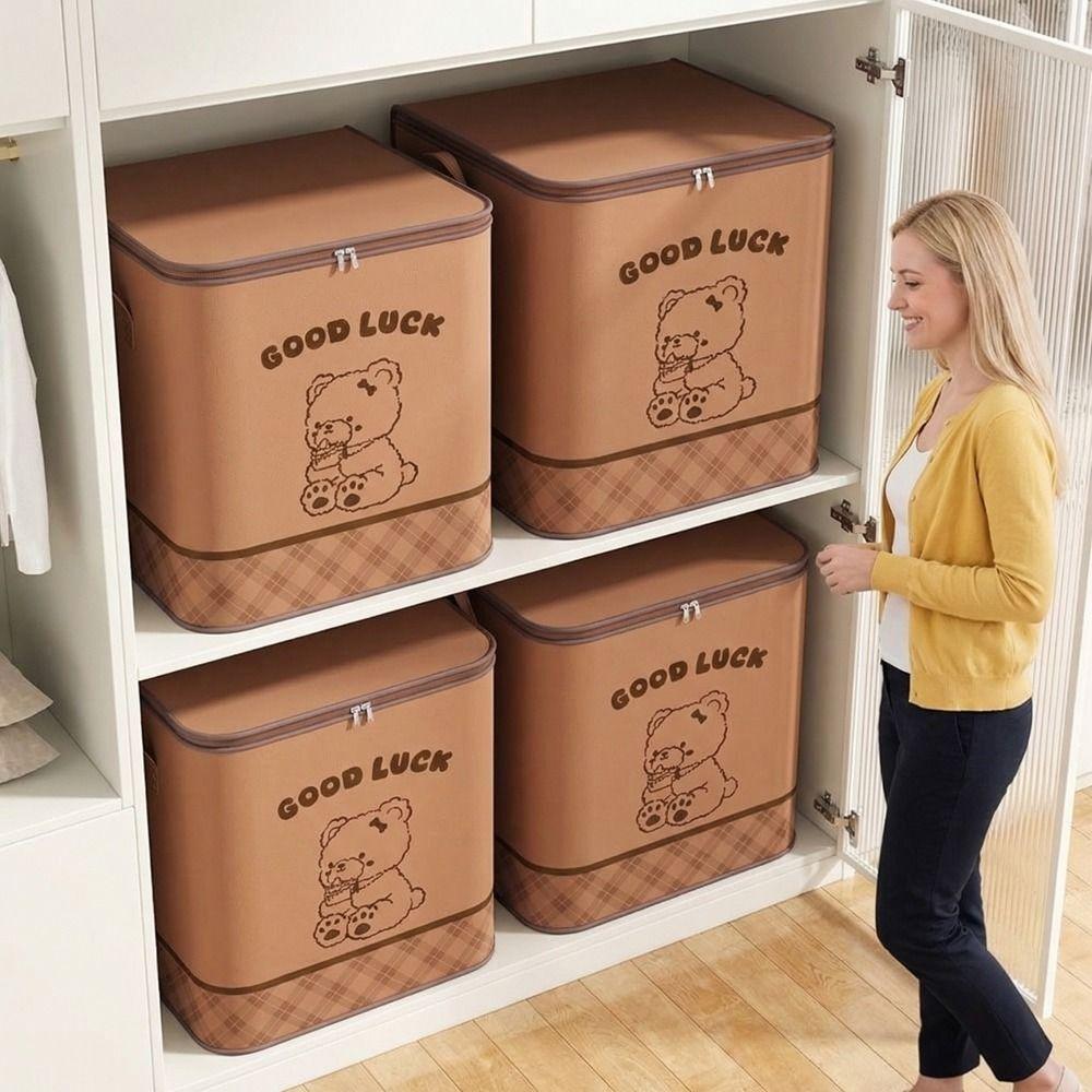 Non-woven Fabric Clothes Quilt Storage Bag Large Capacity Dust-proof Luggage Moving Bag Moisture-proof Bear Pattern