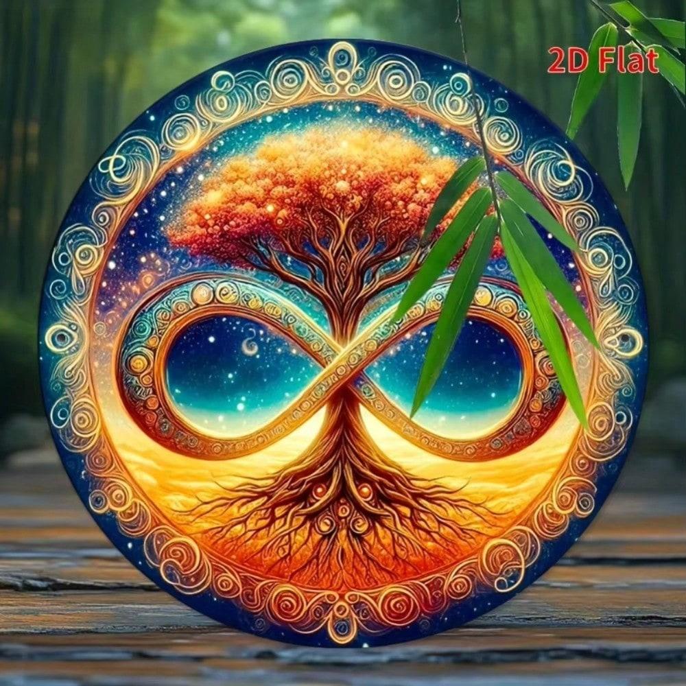 2D Cosmic Tree Iron Wall Art Waterproof Metal Sign Infinity Starry Night 8 Inch Home Decor