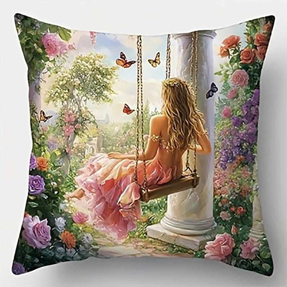 

Цветочный двор на наволочкеПодходит для дивана, автомобиля, спальни, декоративная наволочка, наволочка 16x16Inch