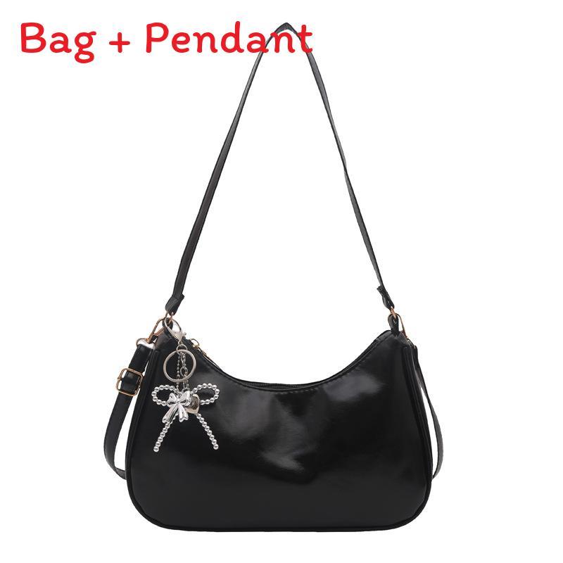Street Style Pu Small Crossbody Bag With Solid Color And Bow Shaped Pendant Design For Daily Use