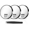 Set di Specchi Ingrandenti (20X, 30X, 40X) Specchietti da Viaggio Compatti da 3,5" con Pinzette e Ventose per Trucco, Sopracciglia e Peli Incarniti