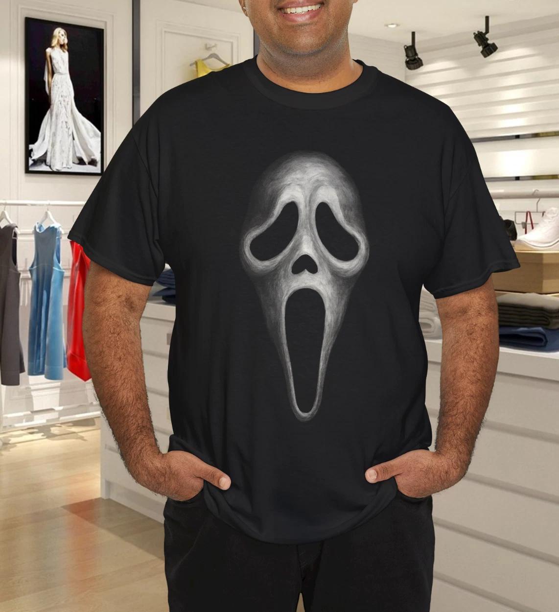 Ghost Face Scream Movie Graphic Print Black T- Shirt Horror Fan Gift L