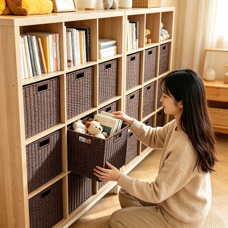 Cesto Portatutto Intrecciato Multifunzione Contenitore Organizer di Grande Capacità con Manico per Casa Camera da Letto Organizzare Vestiti Asciugamani Articoli Vari