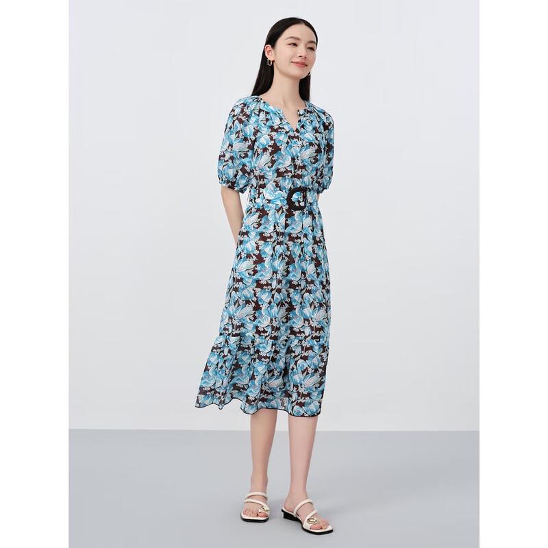 Jiuzi AnnaCo Women s Floral Print Waist-Cinching Dress XL