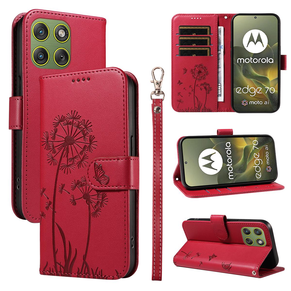For Motorola Edge 70 5G Leather Wallet Case with Strap Dandelion Imprint Phone Stand Cover