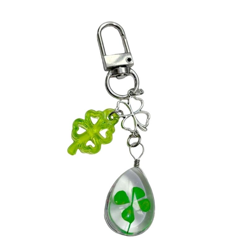 

Lucky Four Leaf Grass Keychain Charm Glass Pendant Phone Lanyard Strap for Bag Purse Accessory Secure Design