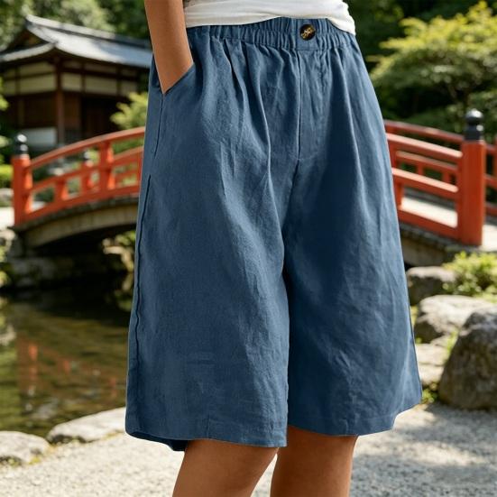 Pantaloncini Bermuda da Donna al Ginocchio Vita Alta Larghi con Tasche Vita Elasticizzata Estivi Cotone Lino Pantaloncini da Spiaggia per Vacanze