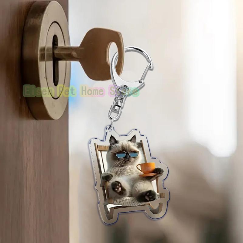 Funny Cat Key Chain Keychains Ring for Accessories Bag Pendant Keyring Jewelry Cute Animal Pet Llaveros Friends Gifts Cool Cats
