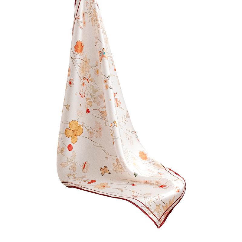 53X53Cm Neck Protection Small Scarf  Fresh Spring And Summer Printing 100% Mulberry Silk Small  Square Scarf Thin