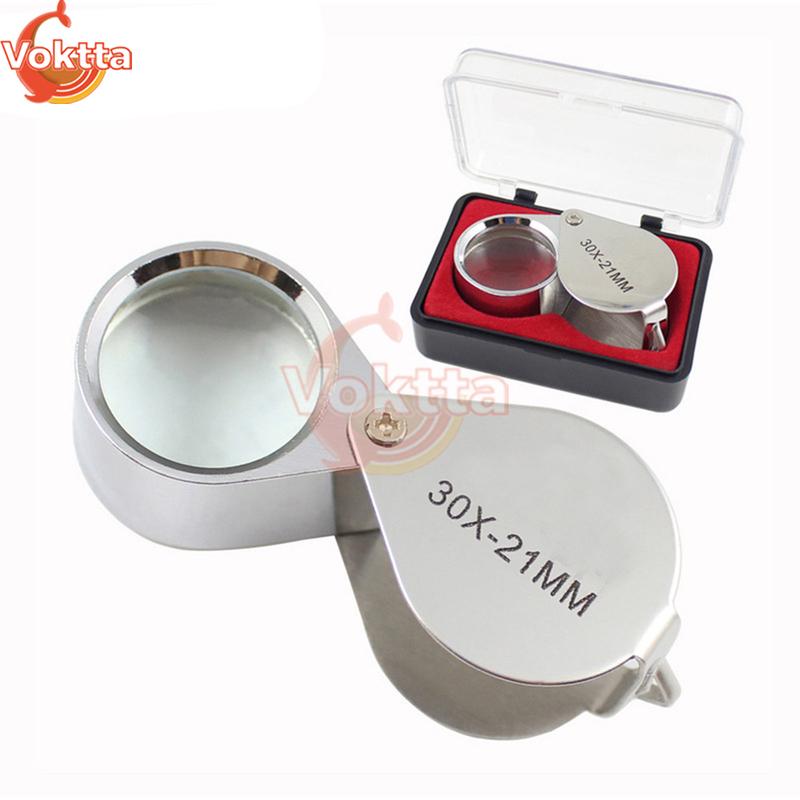30X 20X 10X Pocket Loupe Magnifier Metal Jewelry Magnifying Glass Foldable Lens Triplet Glass Diamond Jewelers Eye Glass Tools