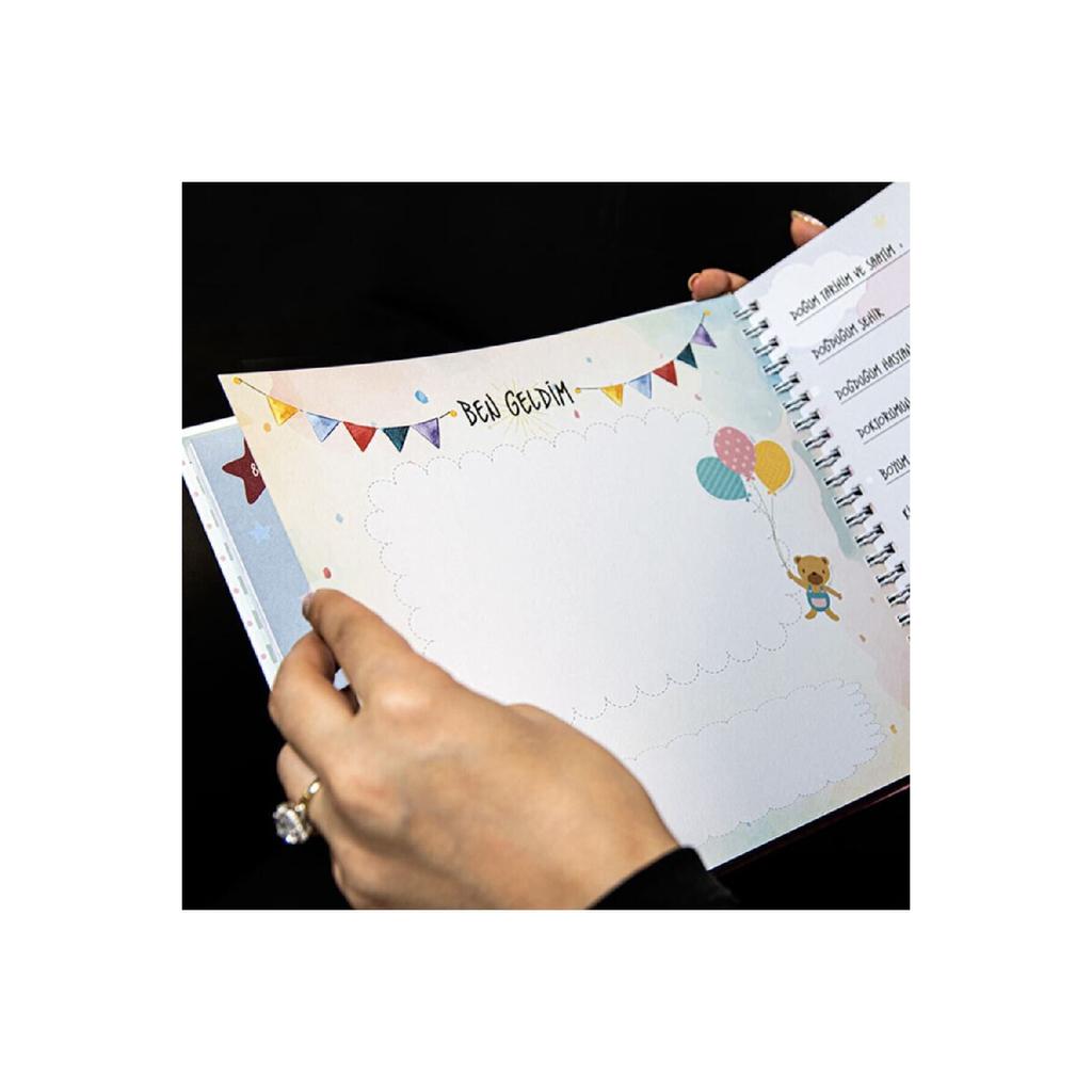 Schwangerschafts- und Mutter-Baby-Tagebuch in einer Schachtel, Erinnerungsbuch – mit Fotoklebeband und Gelstift als Geschenk