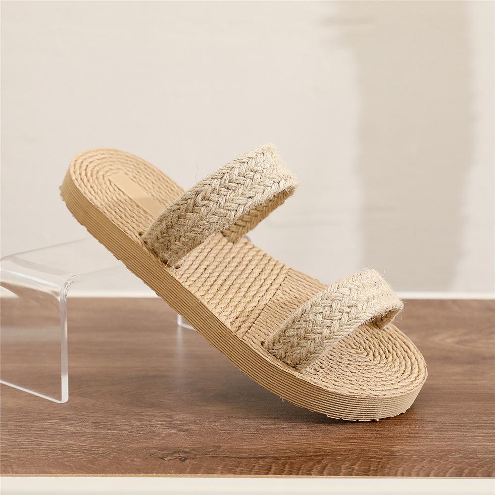 Ethnic Style Imitation Straw Weaving Travel Imitation Hemp Bottom Women's Cool Slippers Han Chao Outer Wear One-word Fashion Beach Girls Slippers