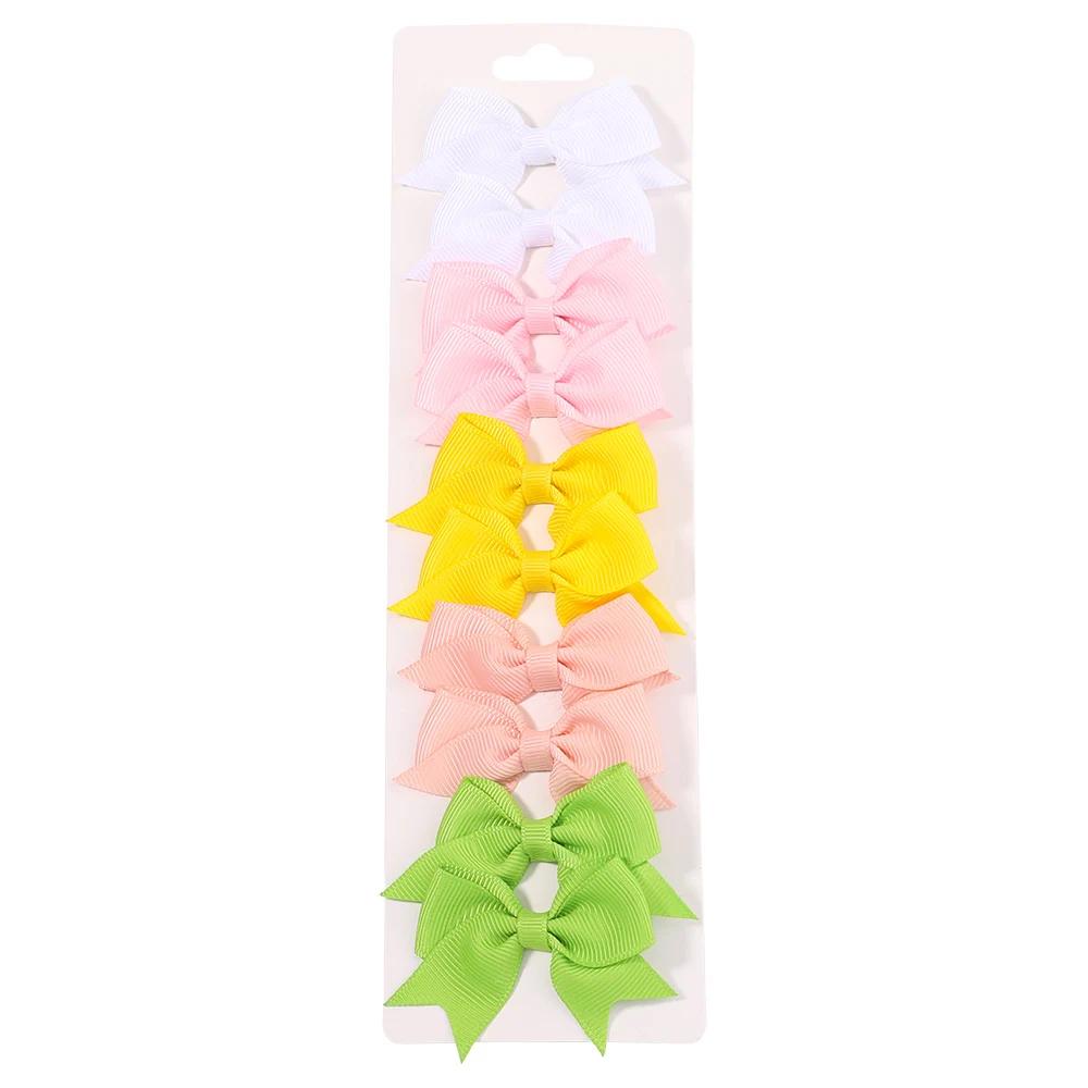 10Pcs/lot Kids Solid Color Ribbon Baby Bows Hair Clips for Baby Girls Handmade Bowknot Hairpin MiNi Barrettes Hair Accessories