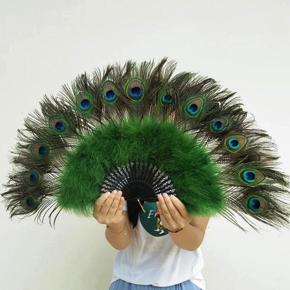 65cm Großer Pfauenfedernfächer 28 Speichen Square Dance Performance Fächer Hochzeitsfeier Dekoration