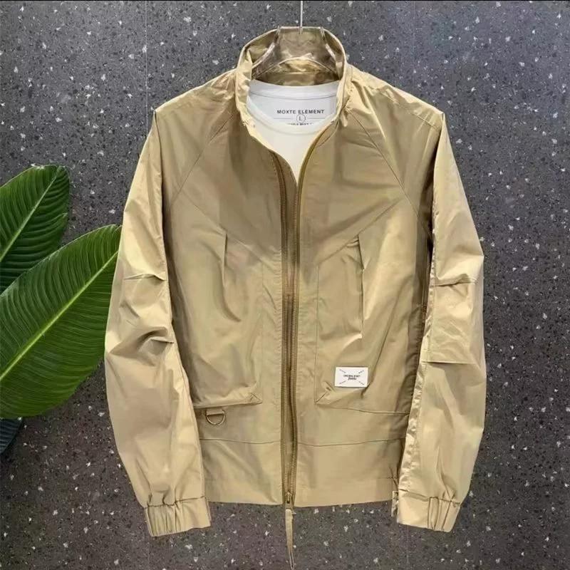 Man Sommar Tunn Stil Ventilation Casual Enfärgad Solskyddsjacka Trend Mode Allmatch Lös Ståkrage Jacka
