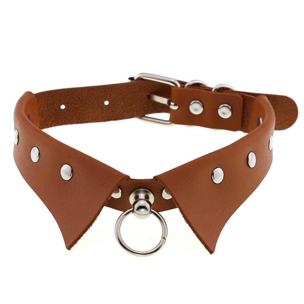 European & American Punk Gothic Leather Collar Necklace with Simple Fashion Ring