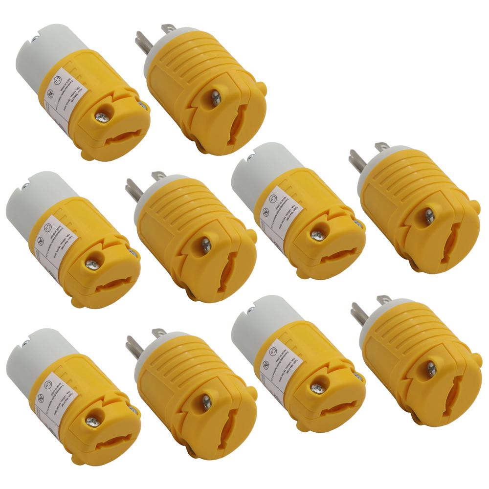5 Set Straight Blade Electrical Plug and Connector Kit 15 Amp 125V 5-15P 5-15R
