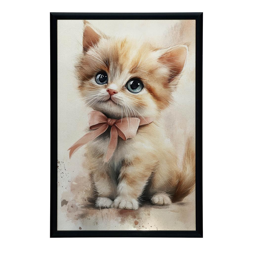Cute Kitten With Pink Bow Cute Kitten With Pink Bow, 30X40 Cm, Unframed, Premium Canvas On Stretcher