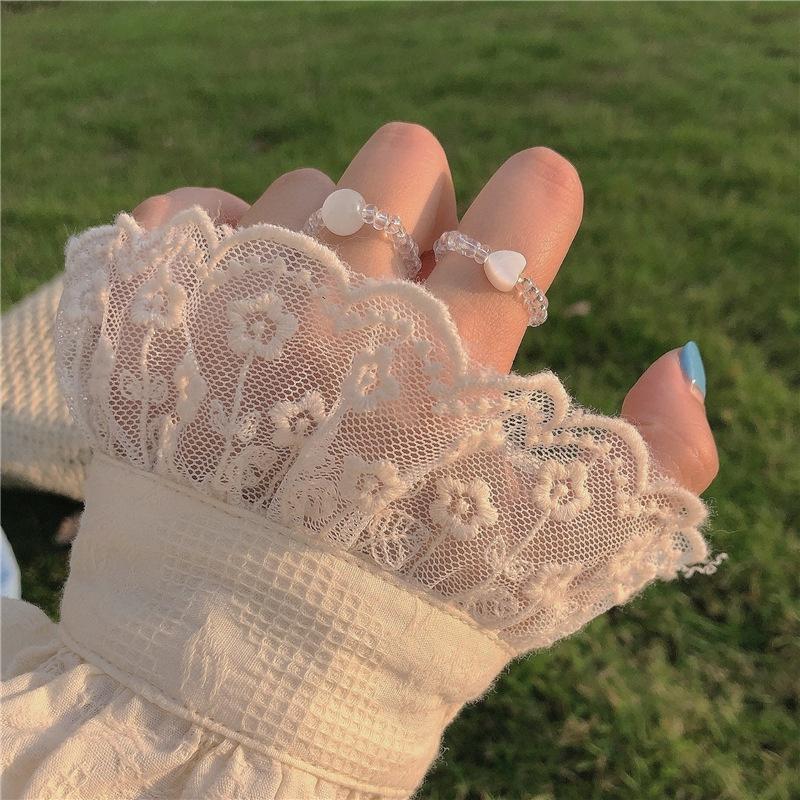 17KM 2 stk/sett Koreansk Shell Opal Ring for kvinner Vintage Rice Bead Finger Ring Tilbehør Smykker