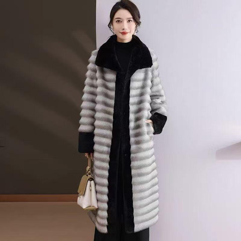 Golden Mink Fur Long Coat High Quality Warm Thick Fashion Winter Jacket
