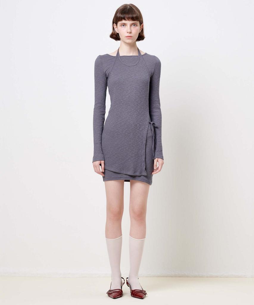 Plack Woman String Double Layered Dress Gray