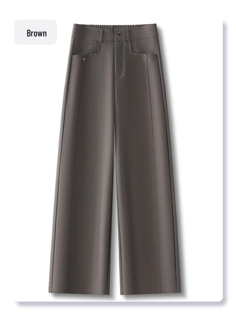 Women's 2025 Beige Wide-Leg High-Waisted Slimming Pants - Spring & Autumn Casual Straight-Leg Trousers