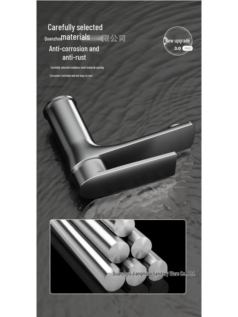 Thickened Stainless Steel Basin Faucet for Home Use - Hot & Cold Water Compatible