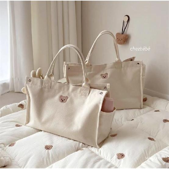 Korean INS Mommy Bag Multifunctional Canvas Tote Handbag Fashionable Large Capacity Maternity Mom Bag