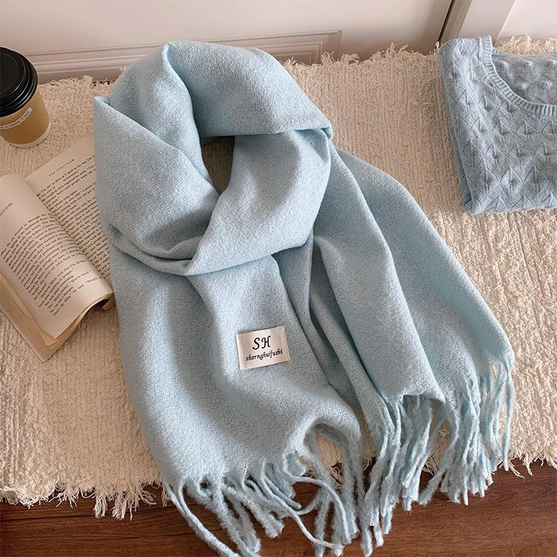 Atmosphere Solid Color Scarf Women's Winter High Sense Versatile Fashion Korean Thickened Imitation Cashmere Scarf To Keep Warm