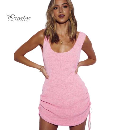 

Пляжное платье с U-образным вырезом, без рукавов, с открытой спиной, с глубоким вырезом из трикотажной ткани, жилет, однотонное эластичное платье для купания, накидка розовый