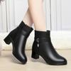 Mode Elegante Frau Block Hohe Absätze Schuhe Weiblicher Trend Winter Wolle Kurze Stiefel Weiches Leder Warme Fell Stiefeletten für Büro Mama