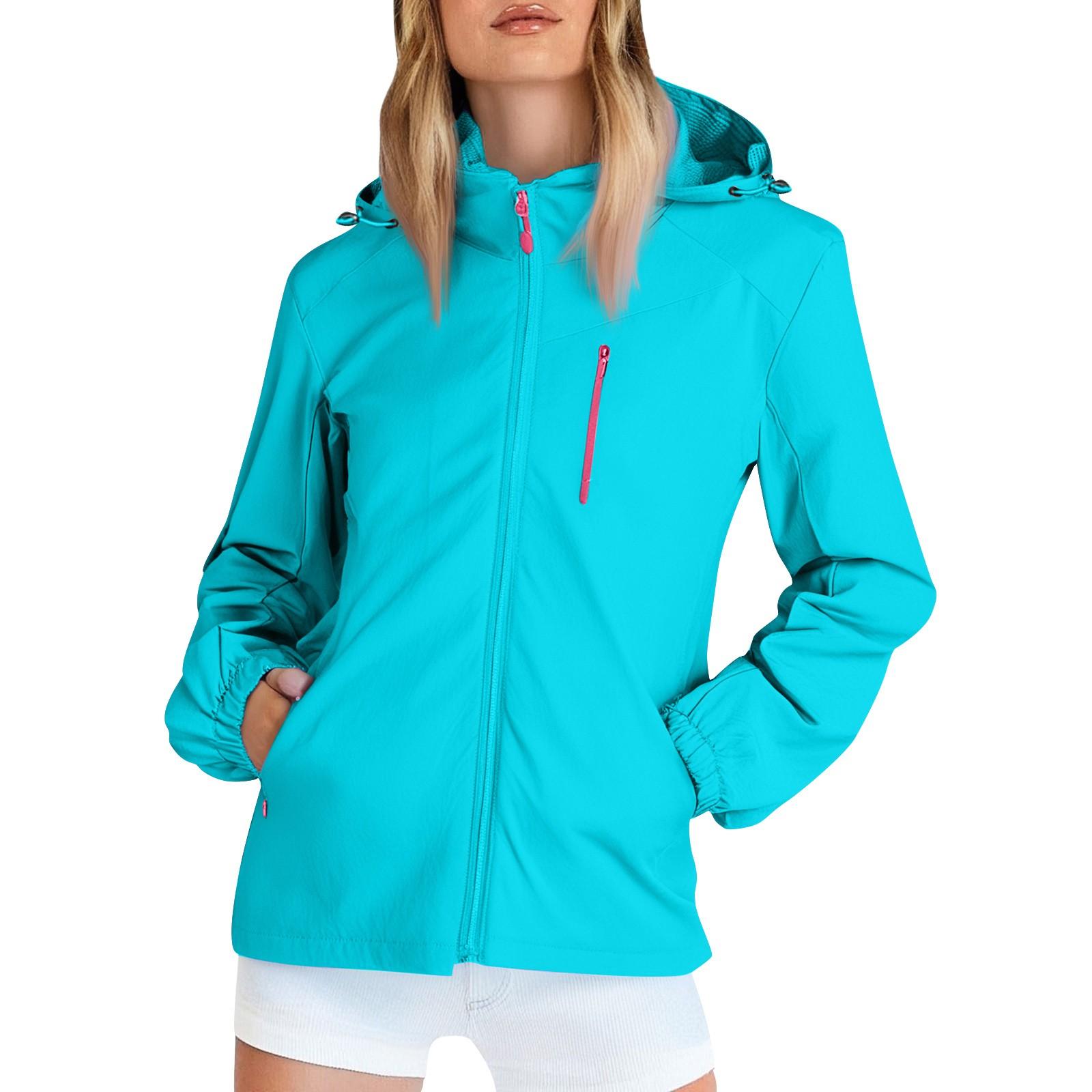 

Женский однотонный худи с длинным рукавом для улицы, ветрозащитная и водонепроницаемая тонкая куртка XL небесно-голубой