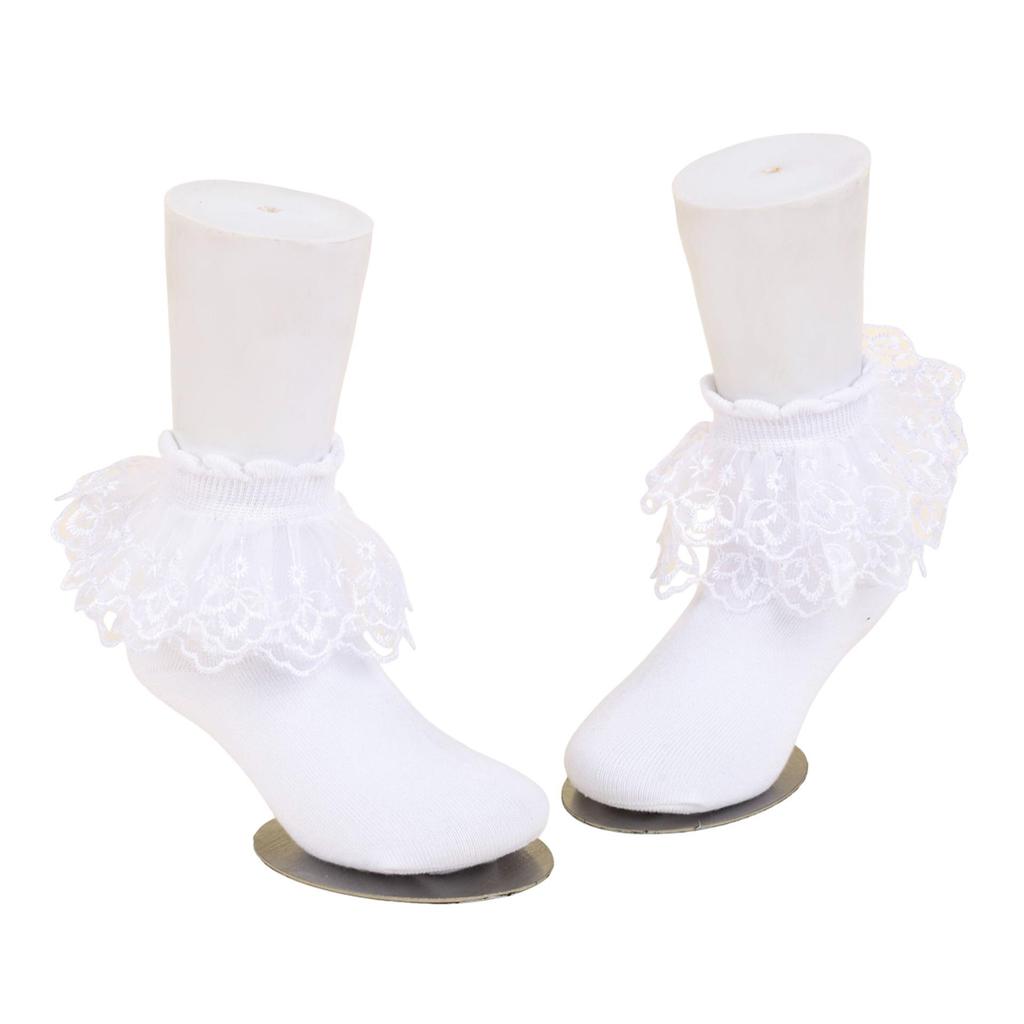 Stylish 3D Lace Trim White Princess Socks - Breathable, Comfortable Children's Design