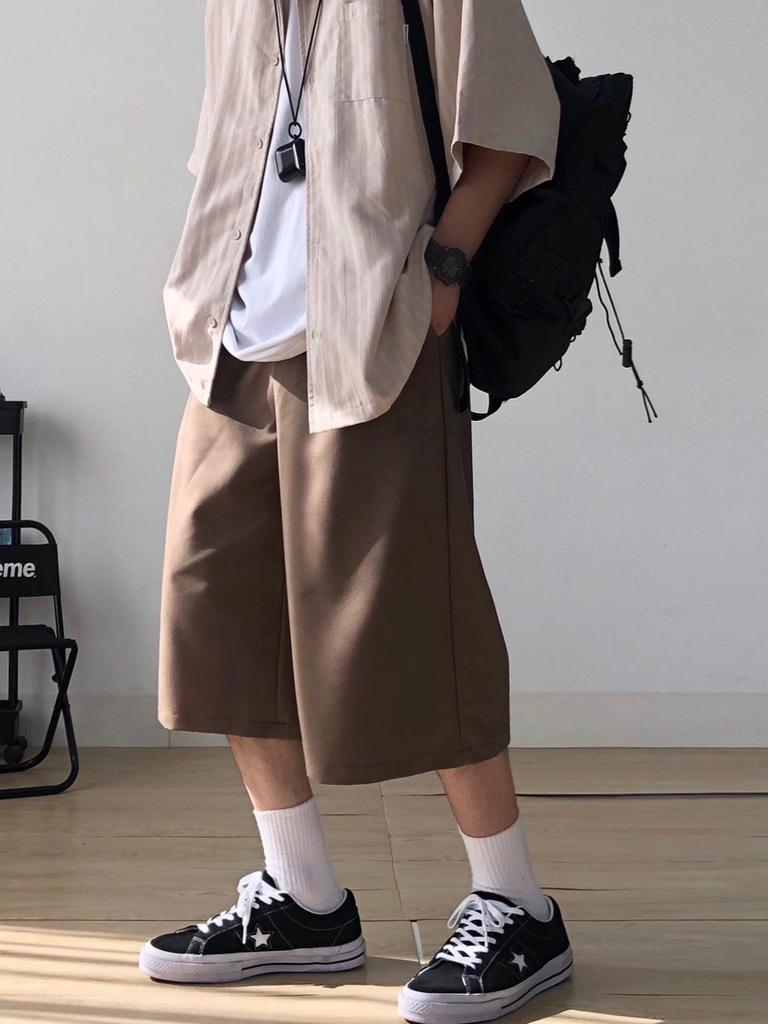 Men's Trendy Japanese Retro Cityboy Knee-Length Cropped Shorts for Summer