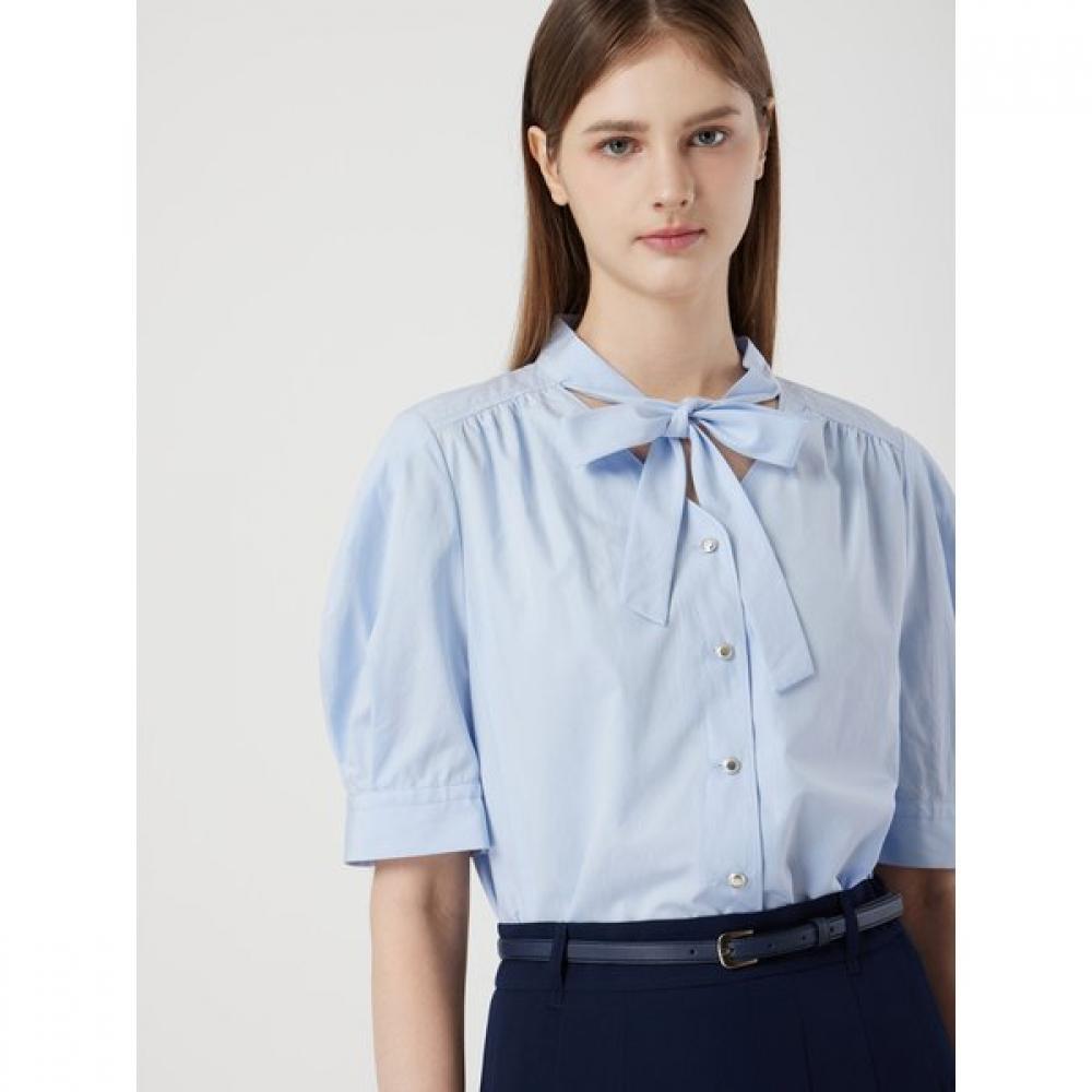 Cc Collect. Half Sleeve Ribbon Tie Shirring Blouse C252msc332 sky blue/66
