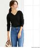 Winter Plus Ribbed Long Sizes Burgundy wn-0114 [Jungle Jalopy] Women's Sweater, Sizes, Knit, V-Neck, Cotton, Sleeves, Lightweight, Elegant,