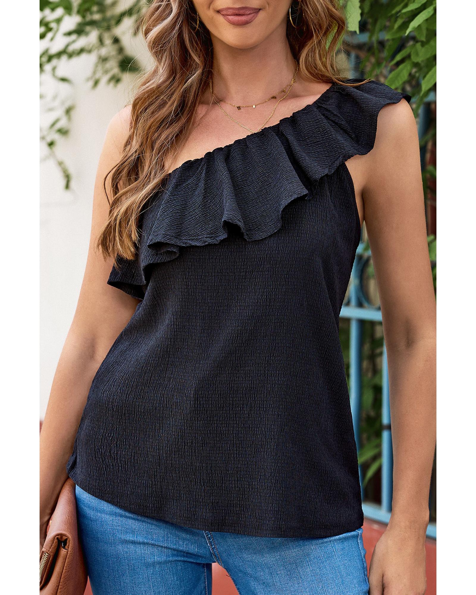 

Azura Exchange One Shoulder Ruffle Tank S чорний