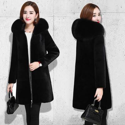 Damen Winter Schwarz Kapuzenjacke Kunstpelz Damen Verdicken Warm Langer Übermantel Winddicht Schnee Oberbekleidung Weiblich