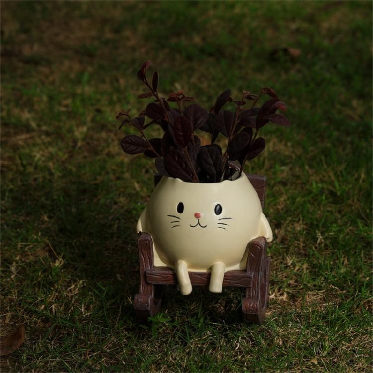 Creative Rocking Feline Planter Resin Swing Chair Design Decorative Flower Pot Fit for Modern Garden Weather Resistant