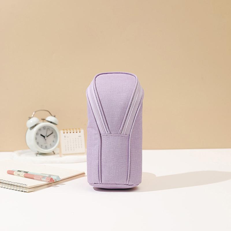 

Standing Pencil Holder Large Capacity Multi-Function Pen Bag Zippered Durable Vertical Pencil Case School/Office Supplies фиолетовый
