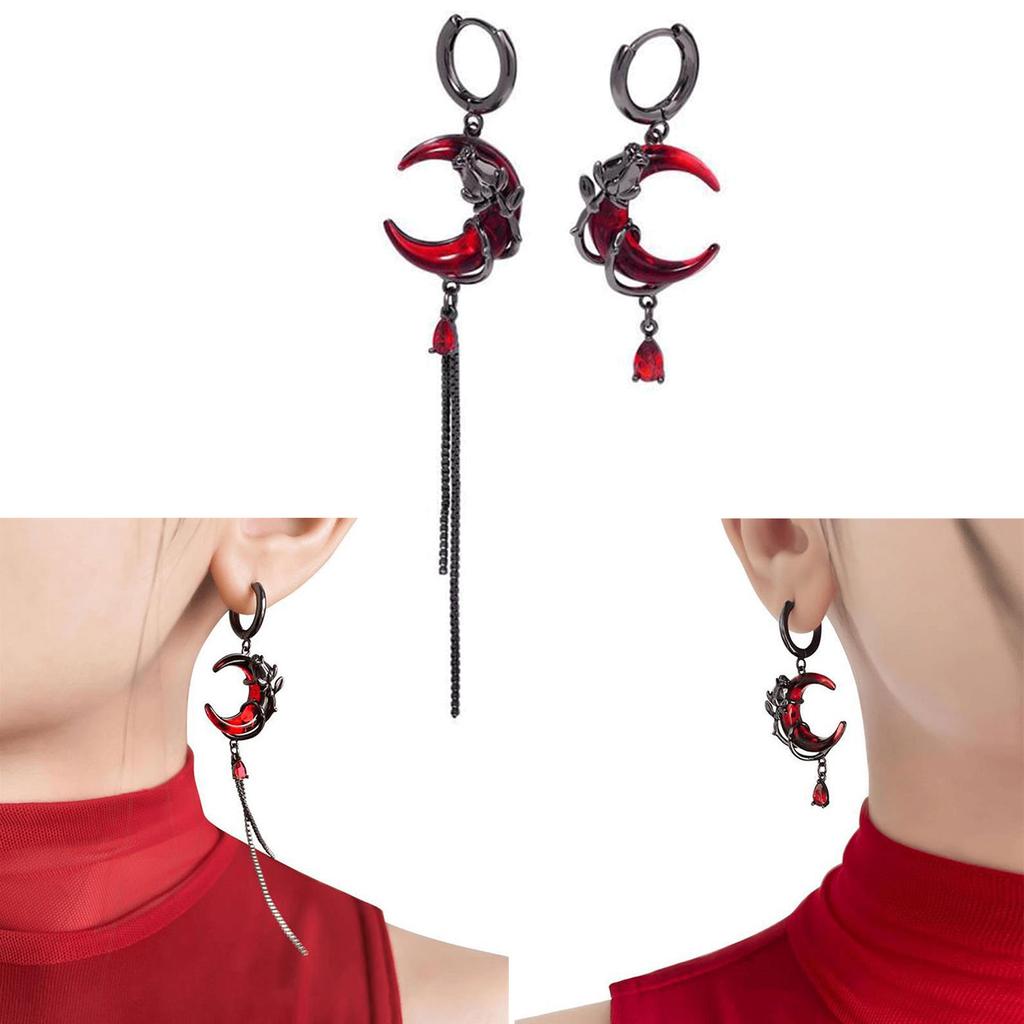 Asymmetrical Moon Drop Earrings Fashionable Moon Earrings Statement Ear Jewelry Chain Eardrop Alloy Texture for Woman