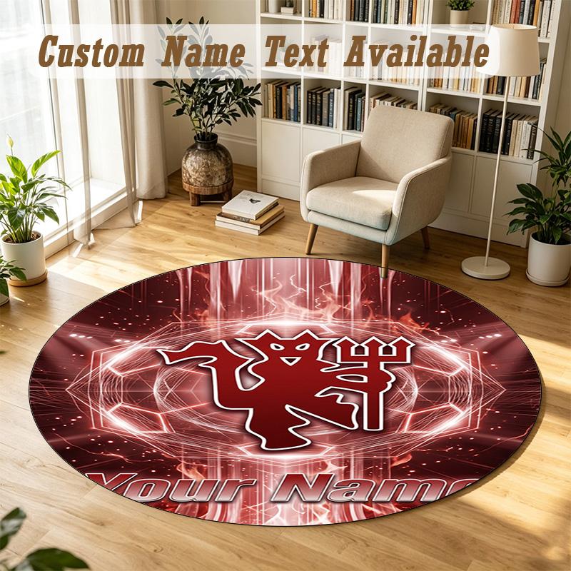Round Rug Custom NameManchester United Pattern Non Slip Carpet Home Floor Decor