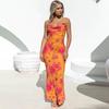 Sleeveless Strapless Print Camisole Slim High Waist Pencil Dress Ankle Length Backless Slit Spring Dresses Women Casual
