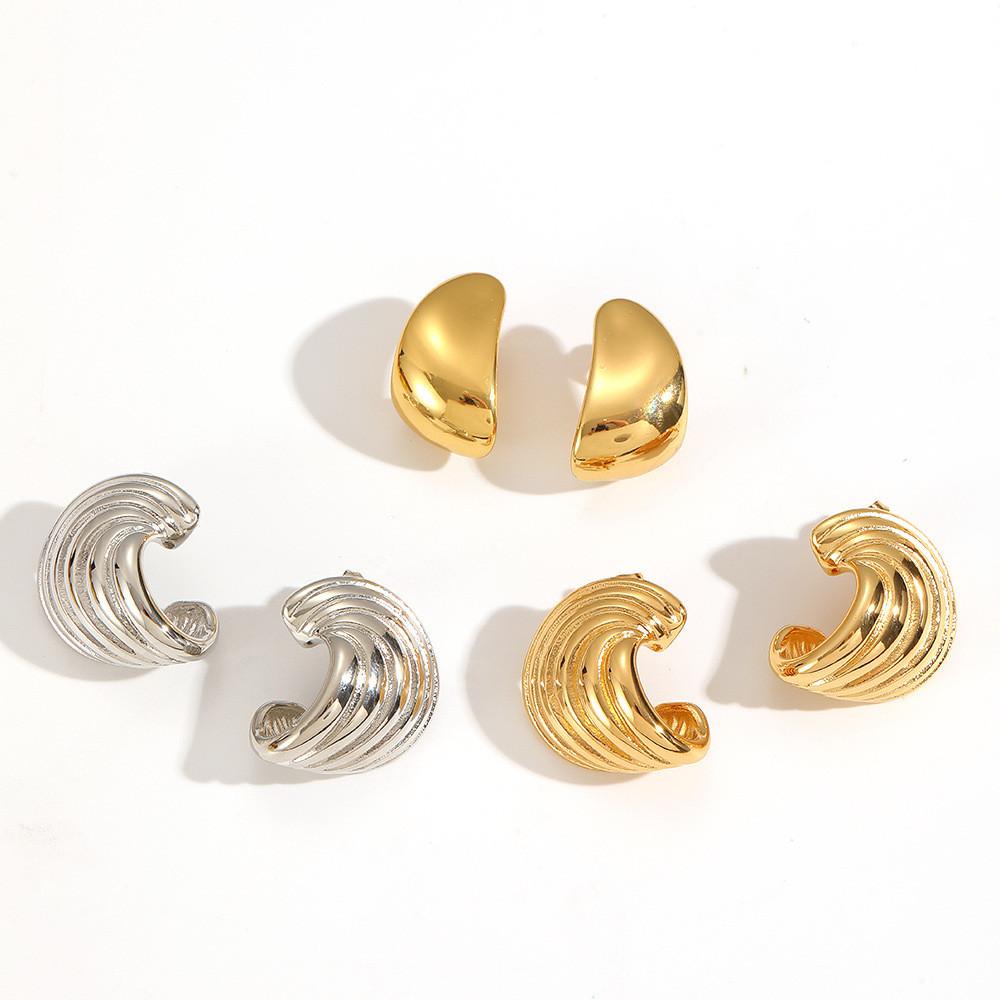 Boucles d'oreilles géométriques en acier inoxydable pour femmes avec texture d'aile