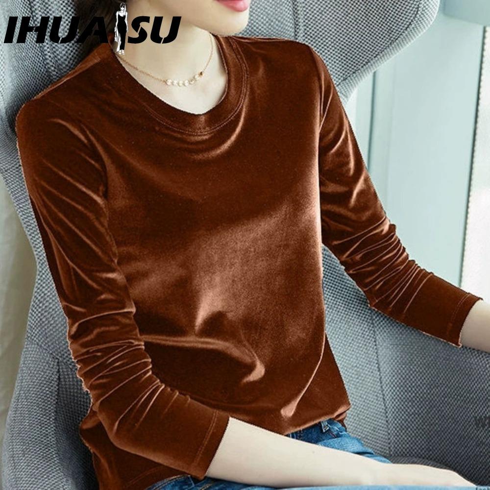 

IHUASU Весна Осень Женская Европейская и Американская Мода Тонкая Рубашка из Золотого Бархата Корейский Темперамент Изысканная Свободная Теплая Рубашка с Длинным Рукавом XXXXL кофейный