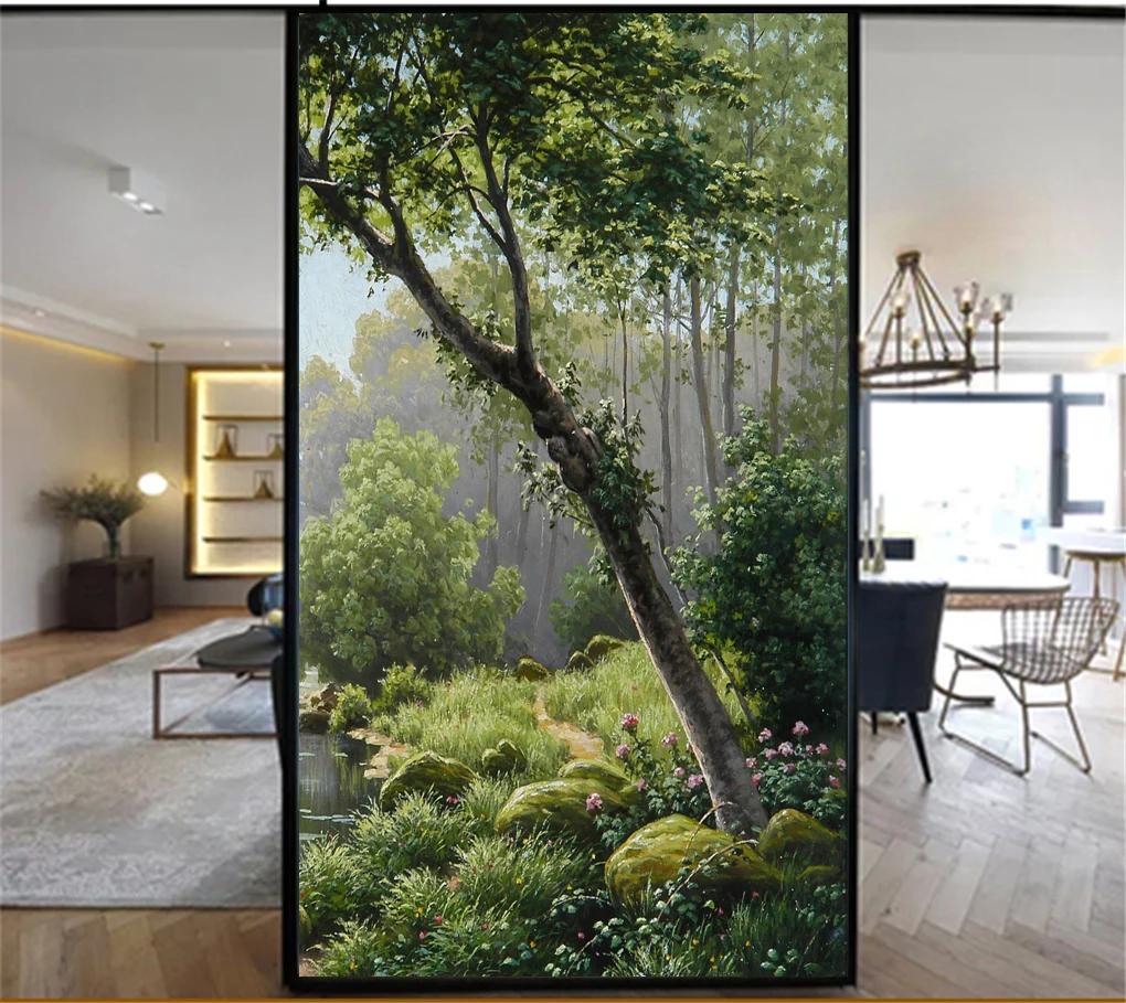 

Green Plant Pattern Privacy Windows Film No Glue Static Cling Decorative Stained Glass Window Stickers (as the picture,40x60cm WxH)