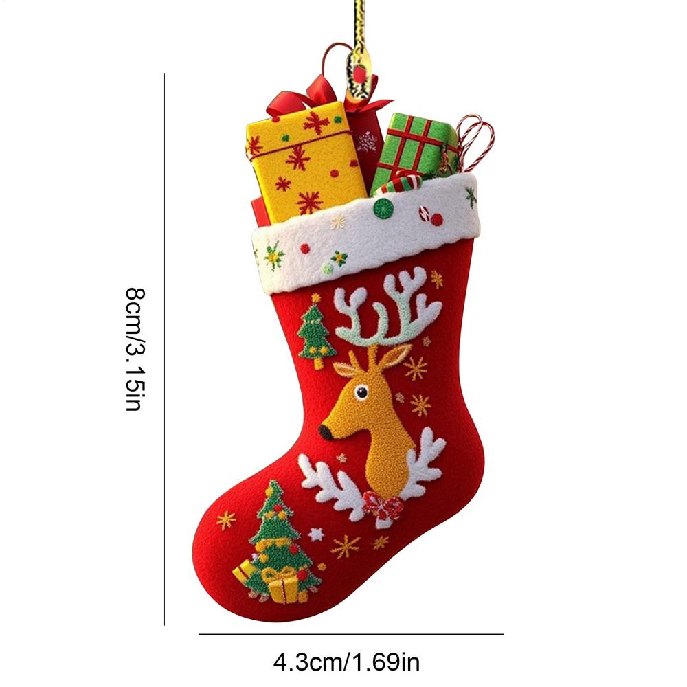 Christmas Stocking Ornament 2D Acrylic Pendant Decor 2025 Christmas Stocking Acrylic Flat Car Festive Atmosphere Decoration