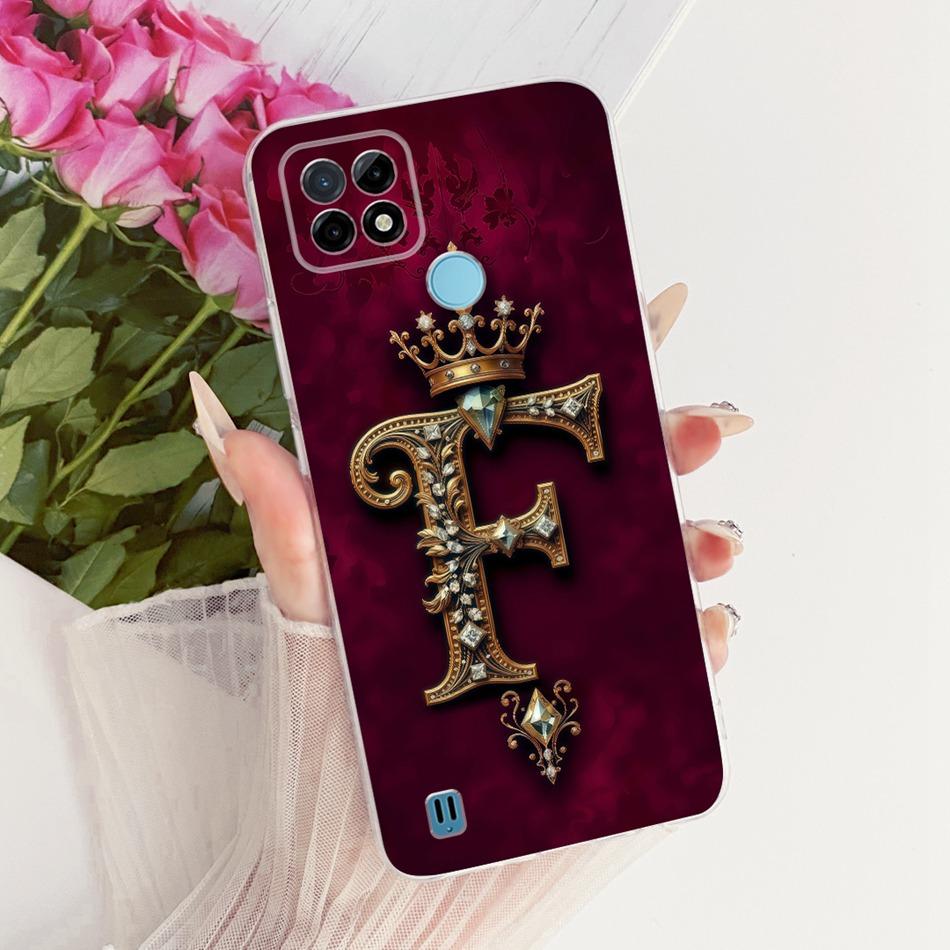 For Realme C21Y C25Y C21 Royal Crown Initial Letter Couple Phone Case For Realme C21 C 21Y C25Y Soft Silicone TPU Bumpers