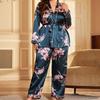 Plus Size Womens Ice Silk Robe Set Long Sleeve V-Neck Lightweight Sleepwear Lounge Wear Home Hotel Winter