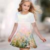 Vestiti Stampati 3D per Bambine Vestito Corto a Manica Corta da Principessa per Feste Bambina Canottiera con Stampa 3D di Rosa